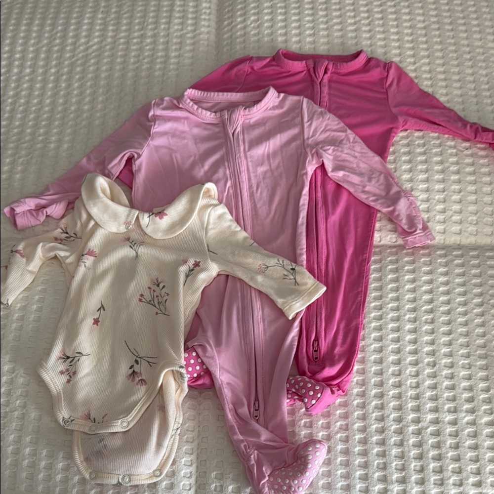 Angel Dear Pink Footies and long sleeve lot 0-3 mos